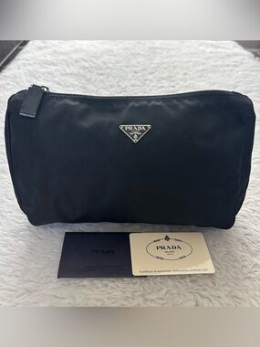 Prada Black Nylon Unisex Toiletries/Cosmetic/Novelty Pouch Bag with Auth card